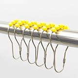 DOTZ Yellow Roller Shower Curtain Rings | Nickel-Plated Stainless Steel Hooks with Easy Glide Roller Balls | Durable and Polished, Won't Snag or Tear | Set of 12