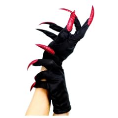 Schwarze Handschuhe rote Fingern�gel Fasching Hexe Halloween