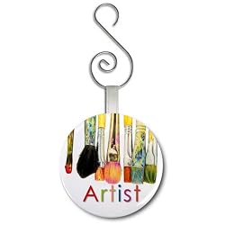 ARTIST - an Original Art by Tracey Print of Paint Brushes on a 2.25 inch Glass Mirror Backed Ornament