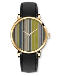 SPRAWL Aanalog Fashion Series Gold Ladies Watches of Genuine Black Leather Strap,Unique Wrist Watch for Women Girls Designed with Striped opaque colors