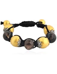 Sterling Silver Smoky Gemstone Cz Gold Plated Macrame Threads Womens Bracelet Jewelry