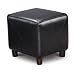 Kitchen & Housewares : Black Modern Cube Vinyl Footstool / Ottoman with Wood Legs