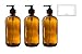 16 oz Amber Boston Round Thick Glass Pump Bottle + Label (3 pack)