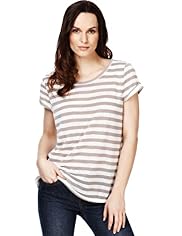 Scoop Neck Blended Striped T-Shirt