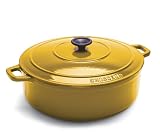 World Cuisine Oval Enamel Cast Iron Dutch Oven 6 3/4 Quart with Lid, Yellow