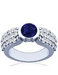 Platinum Round Cut Blue Sapphire Ring With Sidestones