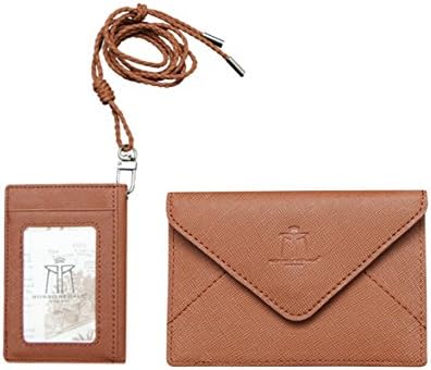 Stylish Slim ID Card Holder Necklace, Student ID Card Holder Necklace, Employee ID Card Holder Necklace, Badge ID Card Holder Necklace, Durable Business ID Card Necklace Holder with Detachable Necklace Strap - ID Window / Button Card Pouch - 2.91 x 4.33 (inch) - Flat Card Holder (brown)