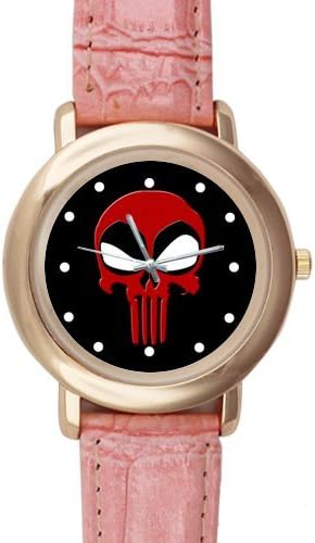 Special Design Cool Punisher Skull Pattern Pink Ladies Leather Alloy High-grade Watch