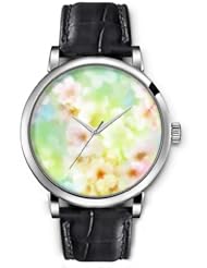 SPRAWL Aanalog Fashion Series Silver Ladies Watches of Genuine Black Leather Strap,Unique Wrist Watch for Women Girls Designed with white Flowers