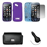 EMPIRE Black Leather Case Pouch with Belt Clip and Belt Loops + Purple Rubberized Snap-On Cover Case + Screen Protector + Retractable Car Charger (CLA) for LG Neon 2 GW370