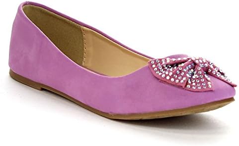 QQ GIRLS EA09 Gril's Cute Rhinestone Bow Slip On Dress Flats, Color:LILAC, Size:11 M US Little Kid