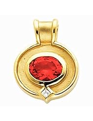 18K Yellow Gold Oval Cut Chatham Created Ruby and Diamond Pendant -- LIFETIME WARRANTY