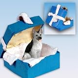 German Shepherd Blue Gift Box Dog Ornament - Silver & Black
