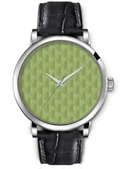 SPRAWL Aanalog Fashion Series Silver Ladies Watches of Genuine Black Leather Strap,Unique Wrist Watch for Women Girls Designed with Light green background blur