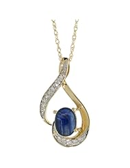 14k Yellow Gold Natural Blue Sapphire Necklace 1.24 ct 7x5 Oval, 0.07 ct Diamond 18 inch