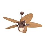 Monte Carlo 5PE56NO Peninsula 56-Inch 5-Blade Outdoor Ceiling Fan with Natural Woven Rattan Blades, Old Chicago