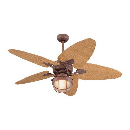 Monte Carlo 5PE56NO Peninsula 56-Inch 5-Blade Outdoor Ceiling Fan with Natural Woven Rattan Blades, Old Chicago