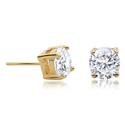 Hypoallergenic Surgical Steel Unisex Gold Plated Round Basket Set Sparkling Solitaire Earrings With Cubic Zirconia Stone
