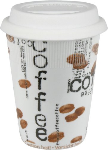 Konitz 12-Ounce Coffee Collage Travel Mugs and Silicon Lid, Assorted, Set of 4