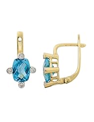 14k Yellow Gold 3.23ct Bezel Cool Diamond & Cushion Blue Topaz Huggie Earrings