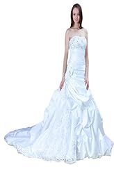A-line Strapless Lace-Up Satin Full Length Sleeveless Wedding Dress  with a Cathedral Train 