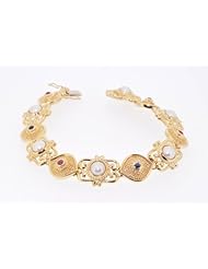 14K Yellow Gold Pearl/Ruby/Sapphire Evil Eye Tennis Bracelet
