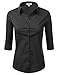 Women's Collared Button Down Dress Shirt with 3/4 Sleeves
