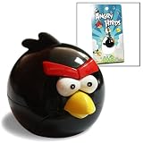 Portable Angry Birds Mini Speaker & FM Radio Dock + Free Cell Phone Charm/Chain for iPhone iPod Laptop Mobile Phone MP3 PSP DVD GPS - Black
