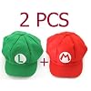 2PCS Super Mario Bros Hat Mario Luigi Cap Cosplay Red Green