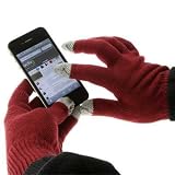 TECH TOUCH GLOVES WITH SILVER COATED NYLON FIBRE TIPS - DARK RED - NEW IPHONE 5 / 4 / 4S - GALAXY S3 / S2 - HTC ONE X,V,S AND ALL SMARTPHONES WITH TOUCHSCREENS