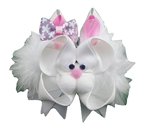 NEW "EASTER BUNNY" Fur Ribbon Sculpture Girls Hairbow 4.5 Inch Hair Bow Alligator Clip Clippie Easter Holiday Rabbit Boutique Spring Egg Hunt Party Grosgrain Ribbon