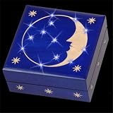 Crescent Moon and Stars with Lighting LED Lights Wooden Jewelry Box