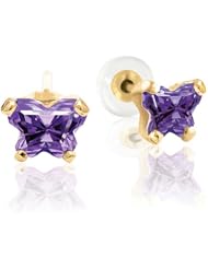 Violet Butterfly Cubic Zirconia Earrings in 14kt Yellow Gold - Post with Backs