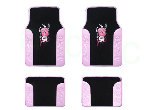Universal Fit Plush Carpet with Vinyl Trim Floor Mats for Cars - Hawaii Aloha Pink