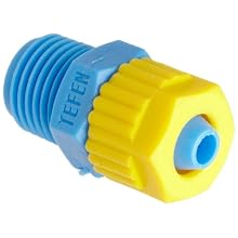 Tefen Fiberglass Polypropylene Compression Tube Fitting, Adapter, Yellow/Blue, Tube OD x BSPT Male