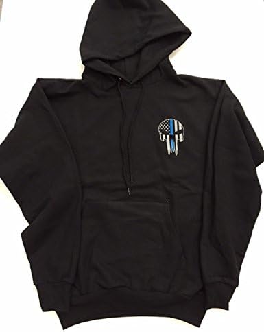 Blue Line Skull Pullover Hoodie (LARGE)