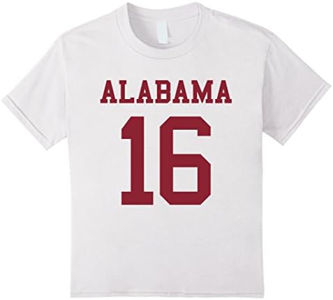 Kids ALABAMA 16 T-Shirt for Alabama Football Fans! 10 White