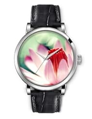 SPRAWL Aanalog Fashion Series Silver Ladies Watches of Genuine Black Leather Strap,Unique Wrist Watch for Women Girls Designed with Flower in bloom