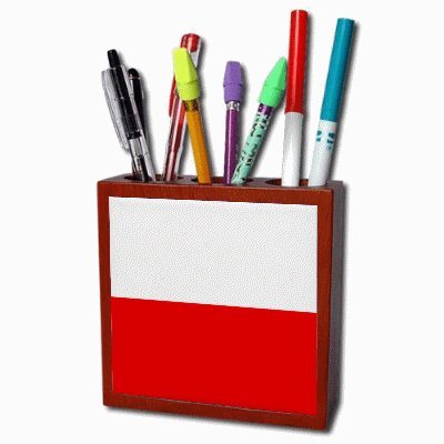 Poland Flag Mahogany Wood Pencil Holder
