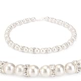 Genuine Swarovski Crystal Pearl Royal Necklace with All Around Rondelles - White (8mm)