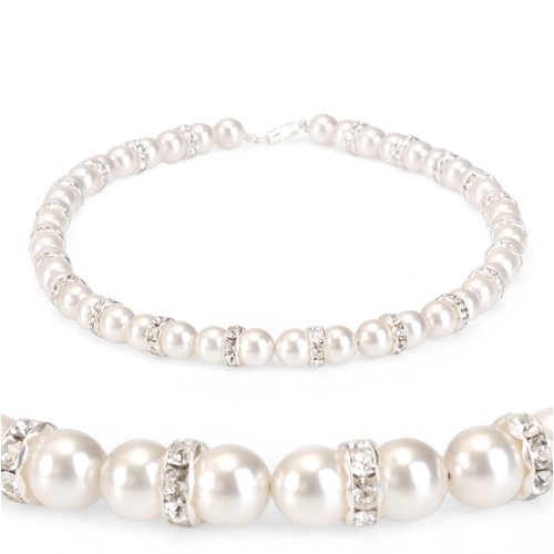 Genuine Swarovski Crystal Pearl Royal Necklace with All Around Rondelles - White (8mm)