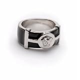 Versace - Versace black enamel mens ring with silver metal hardware and Medusa medallion