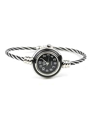 Womens Silver Classic Twisted Band Bracelet Round Wrist Watch Black