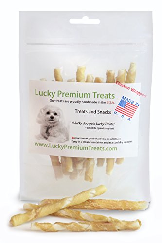 Chicken Wrapped Rawhide Chews Natural Dog Treats by Lucky Premium Treats for Small Dogs, Made in USA Only, 10 Chews