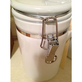Anchor Home Collection 4-Piece Ceramic Canister Set with Clamp Top Lid and a Wood Spoon
