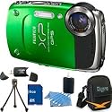 Fujifilm FINEPIX XP30 14 MP Waterproof Digital Camera 5x Zoom Lens (Green) 2.7" LCD, 720p HD Video, Waterproof, Shockproof, Freezeproof, GPS Geo-Tagging. Bundle - 8GB Memory Card, Card Reader, Deluxe Carrying Case, Lens Cleaning Kit, and Mini Tripod.