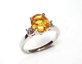 Natural Ceylon Yellow Sapphire Three Stone Ring with Round Brilliant Diamond, 18k White Gold, Ring Size 6 (T.w 3.30)