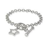 Sterling Silver CZ Star Charm Toggle Bracelet