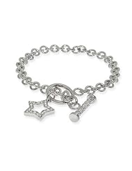 Sterling Silver CZ Star Charm Toggle Bracelet