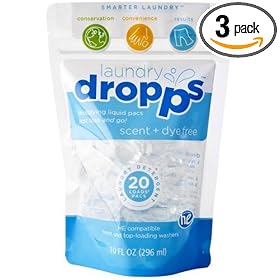 laundry dropps, Dissolving Liquid Pacs, Scent + Dye Free, 20-Load Pouch (Pack of 3)